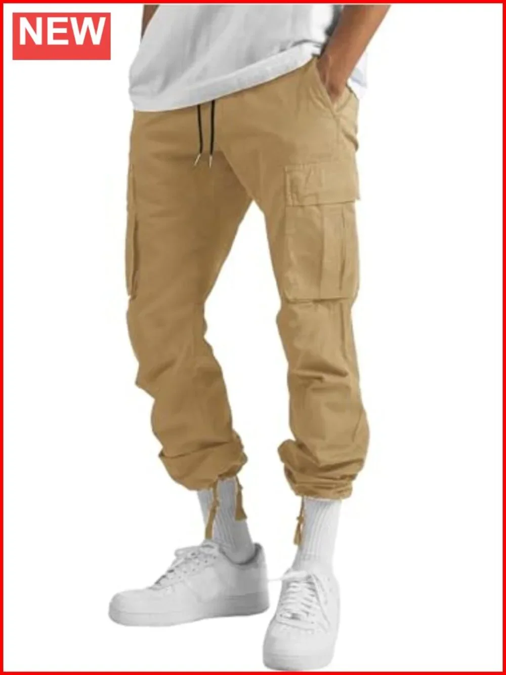 Mens Joggers Pants Drawstring Chino Cargo Straight Leg Hiking